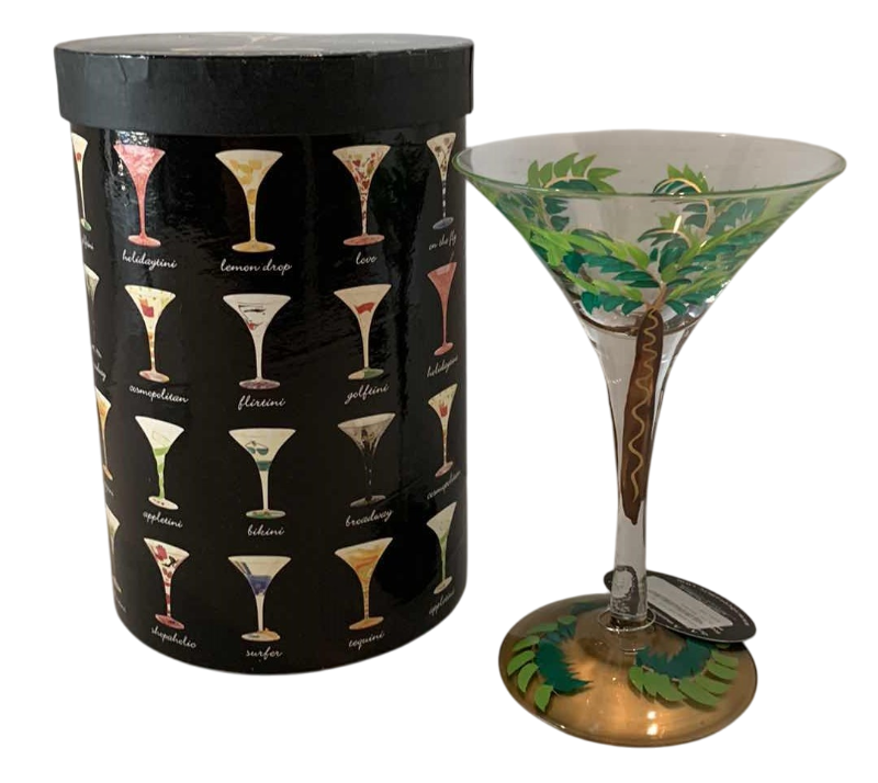 Photo 1 of LOLITA HAND PAINTED MARTINI GLASSES WITH INDIVIDUAL DRINK RECIPE PALMTINI