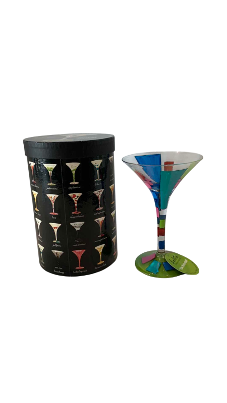 Photo 1 of LOLITA HAND PAINTED MARTINI GLASSES WITH INDIVIDUAL DRINK RECIPE RETROTINI