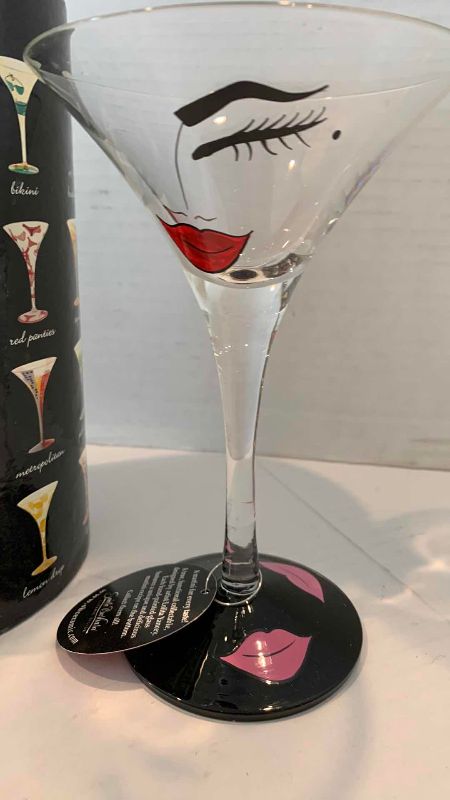 Photo 1 of LOLITA HAND PAINTED MARTINI GLASSES WITH INDIVIDUAL DRINK RECIPE  FLIRTINI