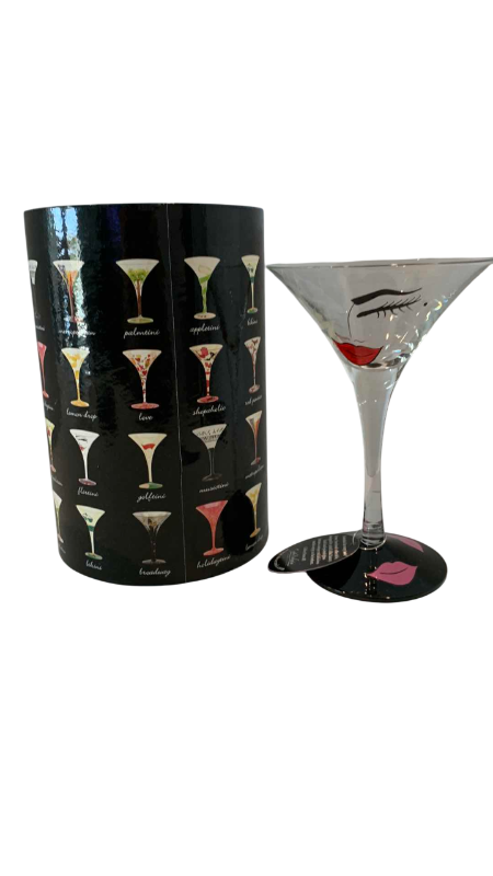 Photo 1 of LOLITA HAND PAINTED MARTINI GLASSES WITH INDIVIDUAL DRINK RECIPE FLIRTINI