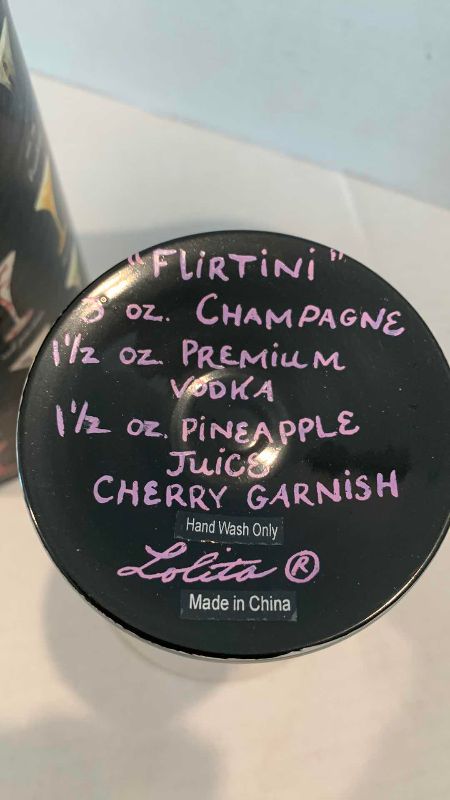 Photo 1 of LOLITA HAND PAINTED MARTINI GLASSES WITH INDIVIDUAL DRINK RECIPE  FLIRTINI