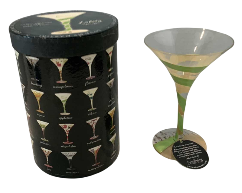 Photo 1 of LOLITA HAND PAINTED MARTINI GLASSES WITH INDIVIDUAL DRINK RECIPE APPLETINI