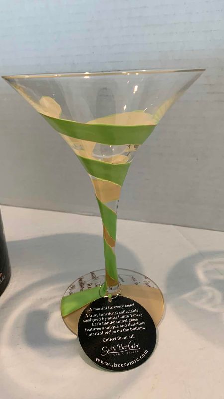 Photo 1 of LOLITA HAND PAINTED MARTINI GLASSES WITH INDIVIDUAL DRINK RECIPE  APPLETINI
