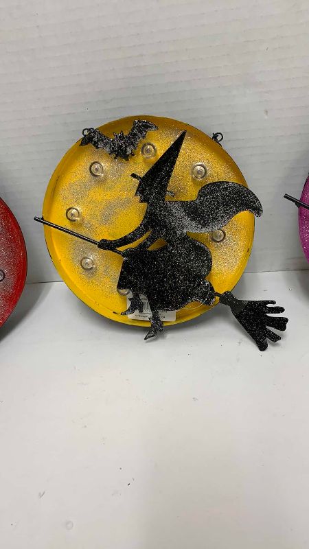 Photo 1 of HALLOWEEN METAL LIGHT UP WITCH MOON 3 PCS