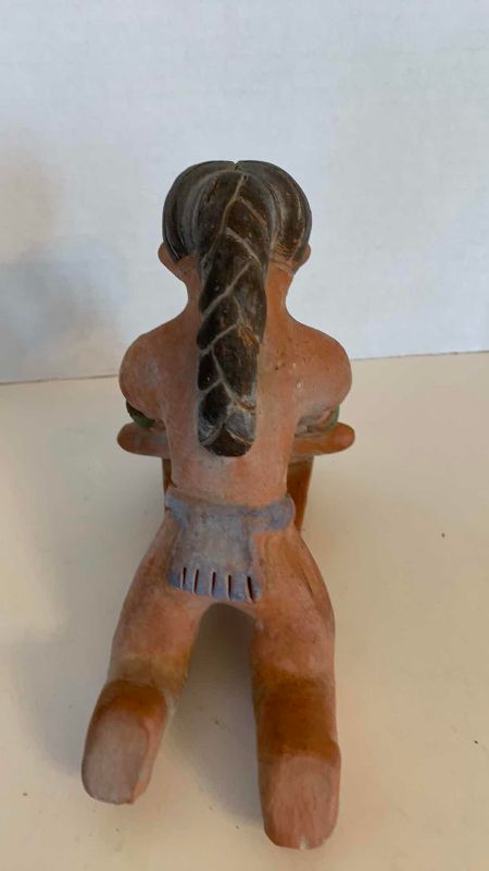 Photo 1 of PRECOLUMBIAN STYLE CLAY MAYAN WOMAN GRINDING CORN 7”