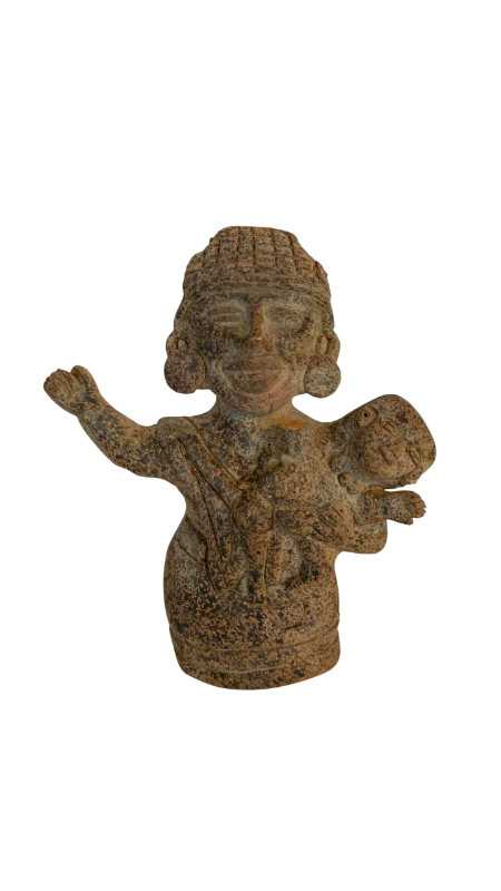 Photo 1 of PRECOLUMBIAN STYLE CLAY MOTHER AND CHILD FIGURE 7”