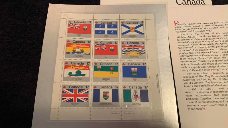 Photo 1 of 12 FLAGS OF CANADA COMMEMORATIVE STAMPS SET