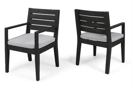 Photo 1 of ERIC OUTDOOR ACACIA WOOD SANDBLAST DARK GREEN WITH LIGHT GREY CUSHIONS CHAIRS SET OF 2