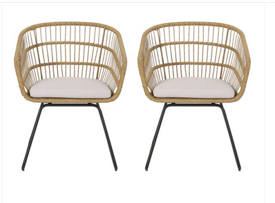 Photo 1 of LIGHT BROWN AND BEIGE CHAIRS WITH CUSHIONS SET OF 2