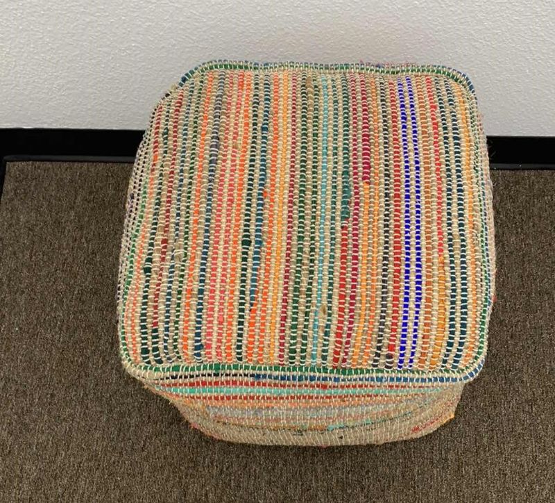 Photo 1 of ANDROS STRIPED CUBE POUF 15” x 15”