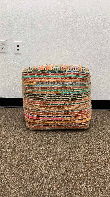 Photo 1 of ANDROS STRIPED CUBE POUF 15” x 15”