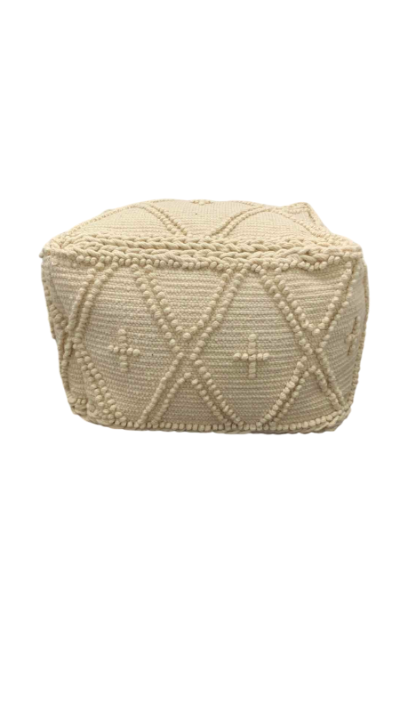 Photo 1 of OFF WHITE WOOL COTTON SQUARE POUF 26” x 18”