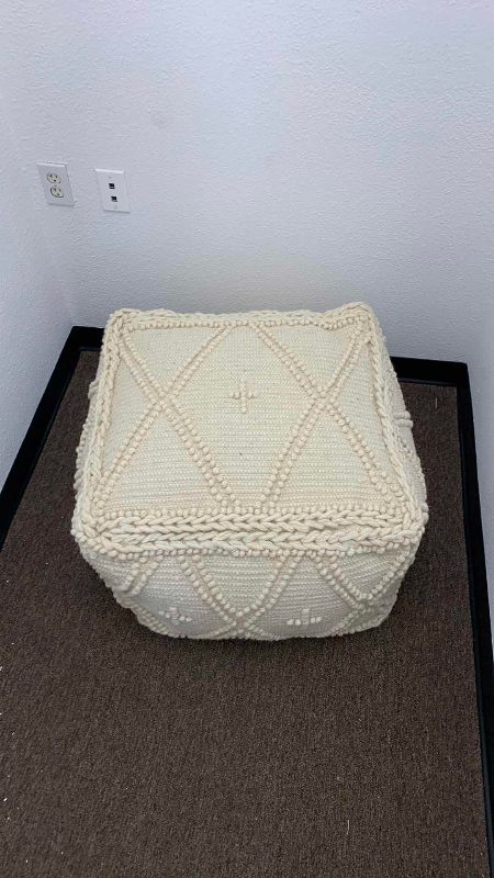 Photo 1 of OFF WHITE WOOL COTTON SQUARE POUF 26” x 18”