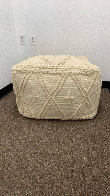 Photo 1 of OFF WHITE WOOL COTTON SQUARE POUF 26” x 18”