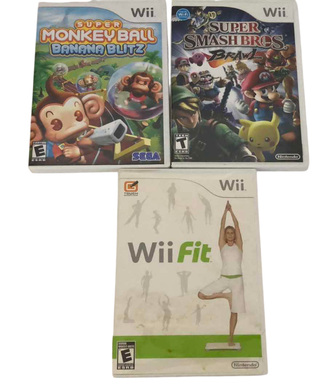 Photo 1 of 3-NINTENDO WII GAMES: SUPER SMASH BROTHERS BRAWL, SUPER MONKEY BALL BANANA BLITZ AND WII FIT