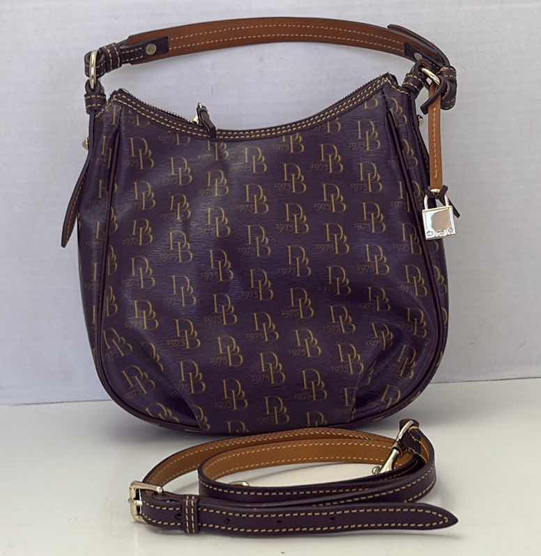 Photo 1 of DOONEY AND BOURKE PLUM AND GOLD SMALL SHOULDER BAG WITH DUST BAG