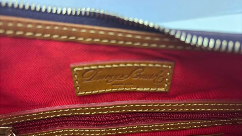 Photo 1 of DOONEY AND BOURKE PLUM AND GOLD SMALL SHOULDER BAG WITH DUST BAG