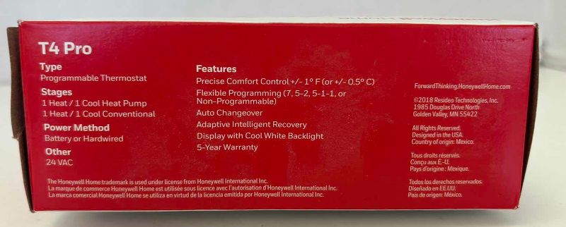 Photo 1 of HONEYWELL HOME T4 PRO PROGRAMMABLE THERMOSTAT MODEL NUMBER TH4110U2005