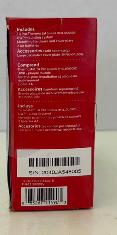 Photo 1 of HONEYWELL HOME T4 PRO PROGRAMMABLE THERMOSTAT MODEL NUMBER TH4110U2005