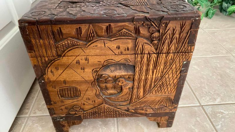 Photo 1 of ANTIQUE HAND CARVED CAMPHOR WOOD ASIAN INSPIRED CHEST 31” X 15” H 15”
