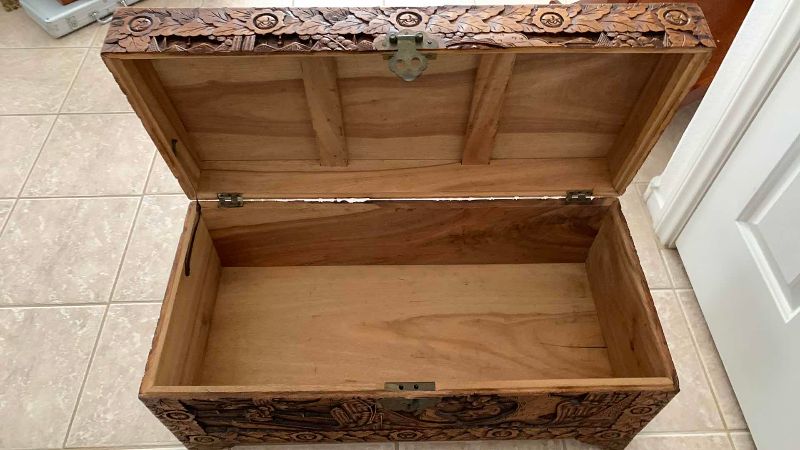 Photo 1 of ANTIQUE HAND CARVED CAMPHOR WOOD ASIAN INSPIRED CHEST 31” X 15” H 15”