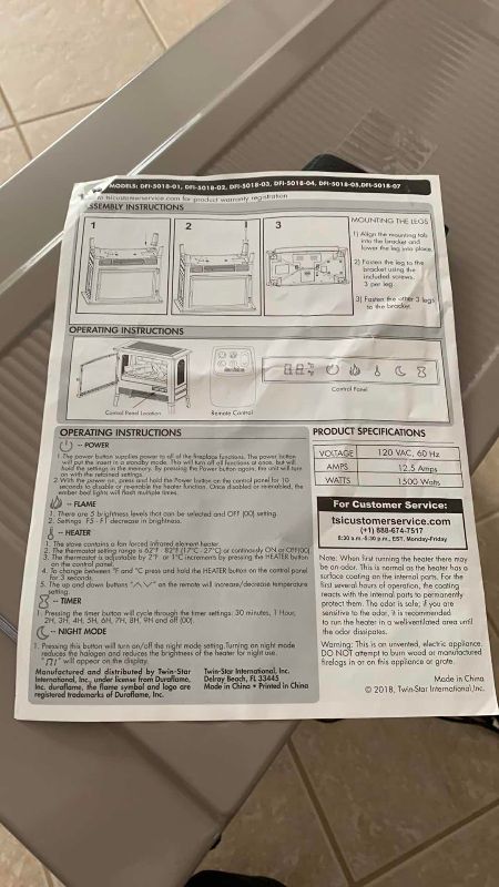 Photo 1 of DURAFLAME ELECTRIC FIREPLACE STYLE HEATER 24” X 12” H 24”