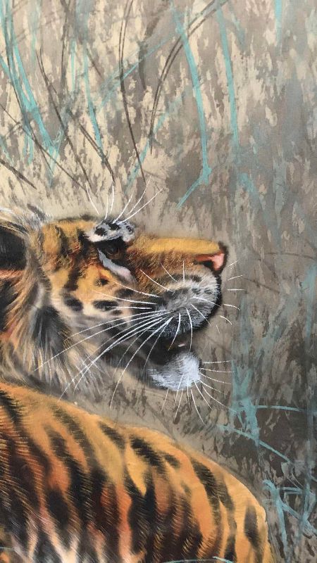 Photo 1 of ANTIQUE JAPANESE KAKEJIKU TIGERS SIGNED BY ARTIST 25” X 58”