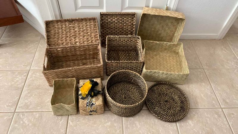 Photo 1 of 5-RATTAN BASKETS WITH LIDS