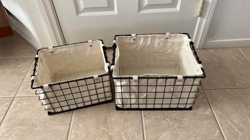 Photo 1 of 2-CLOTH BASKETS WITH METAL CARRIERS