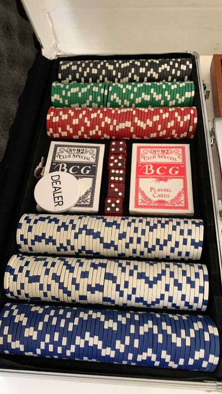 Photo 1 of POKER SET WITH CHIPS AND CARS AND A BACKGAMMON BOARD GAME