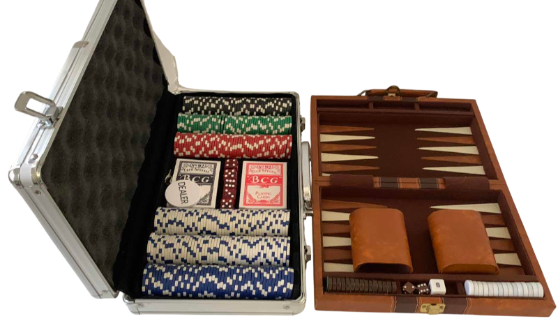 Photo 1 of POKER SET WITH CHIPS AND CARS AND A BACKGAMMON BOARD GAME