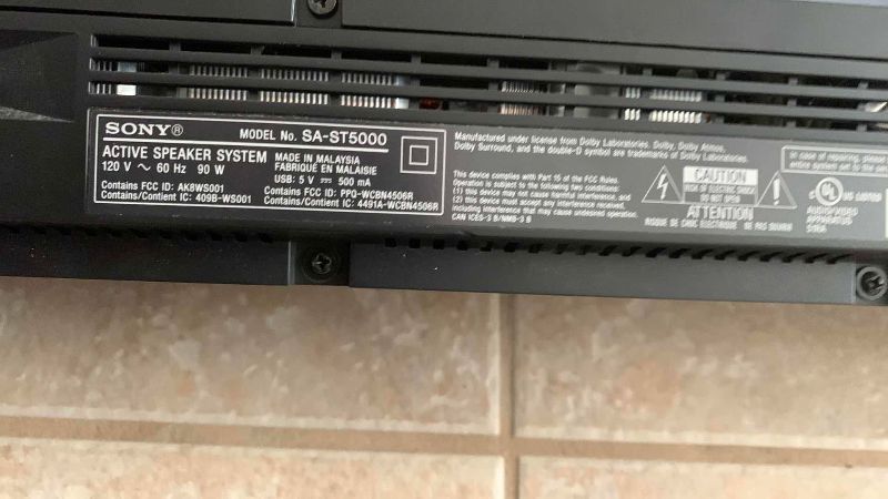 Photo 1 of SONY 800 WATT 7.12 CHANNEL SOUND BAR 46” AND WIRELESS SUB-WOOFER MODEL SA-WST5000