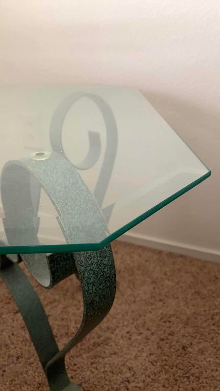 Photo 1 of METAL WITH BEVELED GLASS TOP END TABLE 26” X 26” H  20”