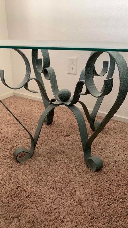Photo 1 of METAL WITH BEVELED GLASS TOP END TABLE 26” X 26” H  20”