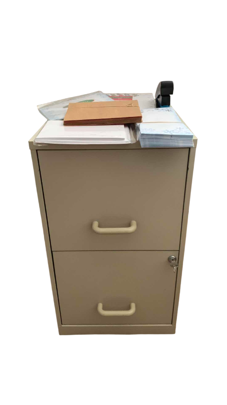 Photo 1 of METAL 2-DRAWER FILE CABINET WITH KEY AND ENVELOPES