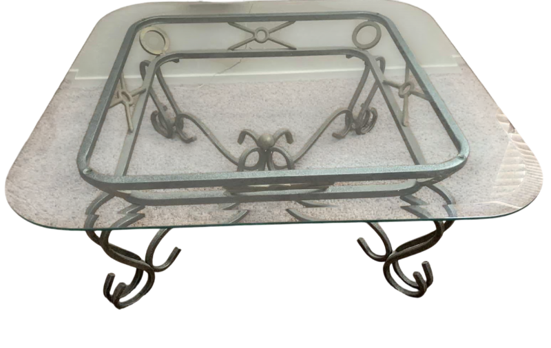 Photo 1 of BEVELED GLASS AND METAL COFFEE TABLE 36” X 36” H 15”