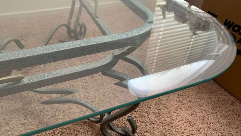 Photo 1 of BEVELED GLASS AND METAL COFFEE TABLE 36” X 36” H 15”
