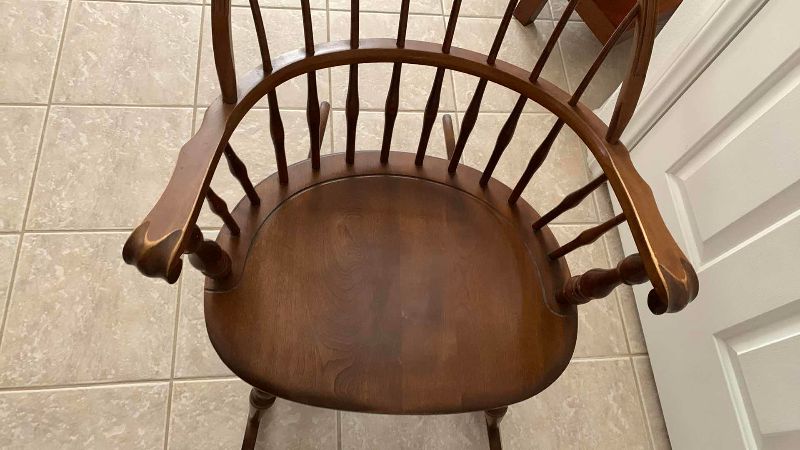 Photo 1 of ANTIQUE COLONIAL OAK ROCKING CHAIR CUSHION AND CLAW ARM GRIPS 24” X 30” H 34”