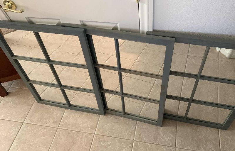 Photo 1 of 3-STANLEY BLUE WASH WINDOW PANE MIRRORS 24” X 33”