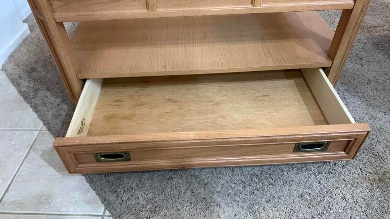 Photo 1 of VINTAGE STANLEY OAK COFFEE TABLE WITH BEVELED GLASS TOP 38” X 38” H 20”