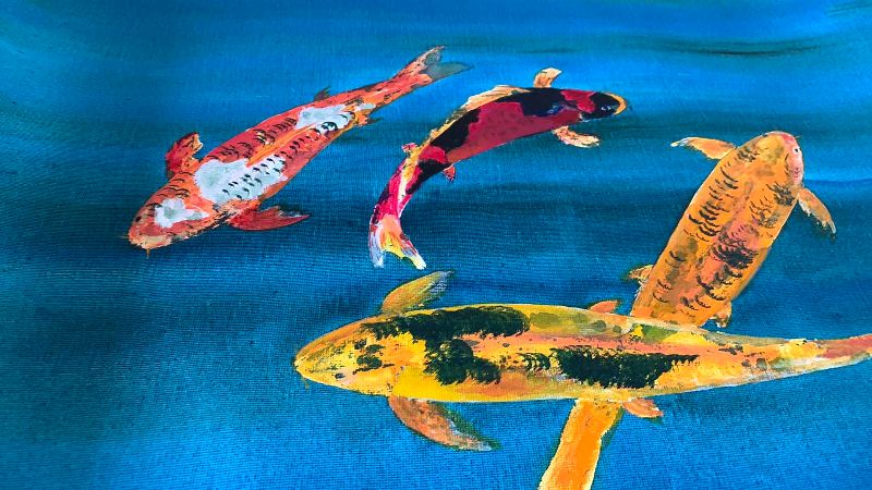 Photo 1 of HAND PAINTED KOI FISH OIL PAINTING 25” X 19”