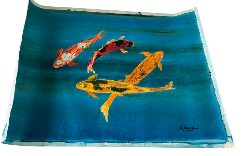Photo 1 of HAND PAINTED KOI FISH OIL PAINTING 25” X 19”