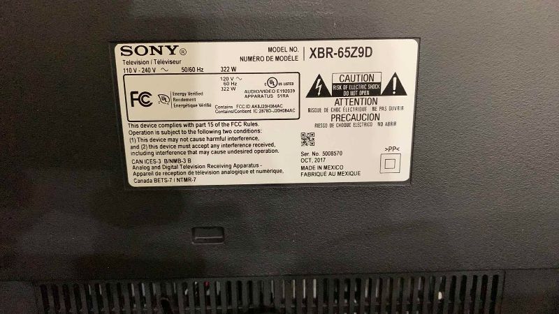 Photo 1 of SONY 65" SMART LED 4K ULTRA HD TELEVISION MODEL WITH HDR XBR-65Z9D WITH STAND