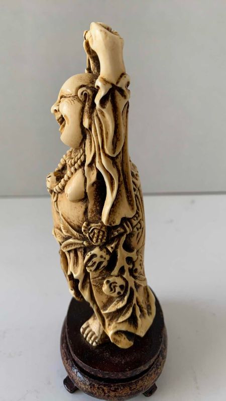 Photo 1 of ANTIQUE IVORY BUDDHA LAUGHING RAISED HANDS 6”