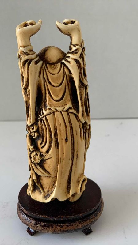 Photo 1 of ANTIQUE IVORY BUDDHA LAUGHING RAISED HANDS 6”