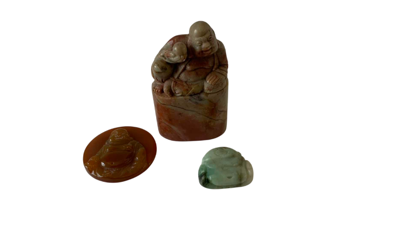 Photo 1 of MARBLE AND CARNELIAN STONE BUDDHA FIGURES 3”
