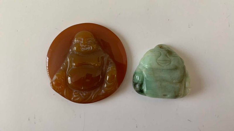 Photo 1 of MARBLE AND CARNELIAN STONE BUDDHA FIGURES 3”
