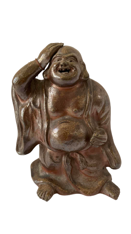 Photo 1 of ANTIQUE BIZEN FIGURE OF HOTEI MEIJI PERIOD (1868-1912) 8 1/2” TALL
