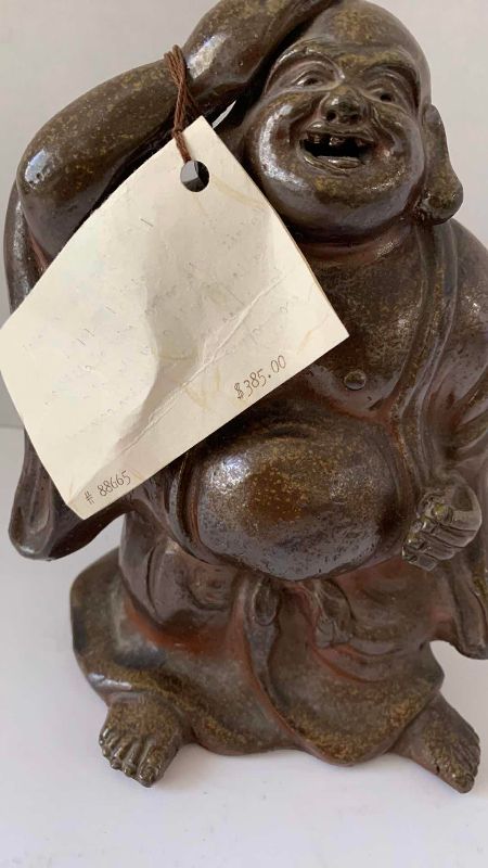 Photo 1 of  ANTIQUE BIZEN FIGURE OF HOTEI MEIJI PERIOD (1868-1912) 8 1/2” TALL