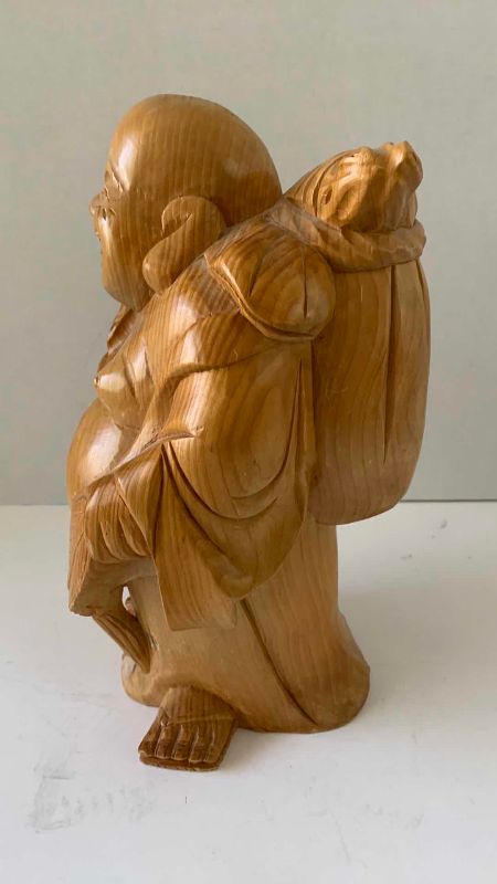 Photo 1 of ANTIQUE HAND CARVED WOODEN HOTEI FIGURE 12”